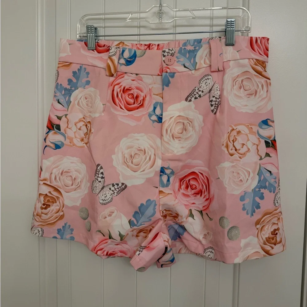 Floral Pink  dress Women's Shorts sz XXL - Picture 2 of 6